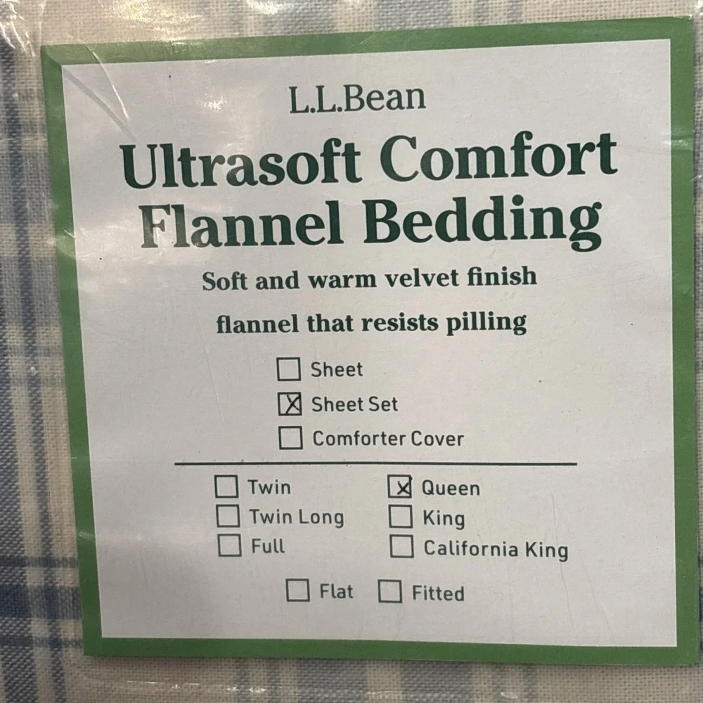 L.L. Bean Queen Ultrasoft Comfort Portuguese Flannel Sheet Set Bay Blue - New